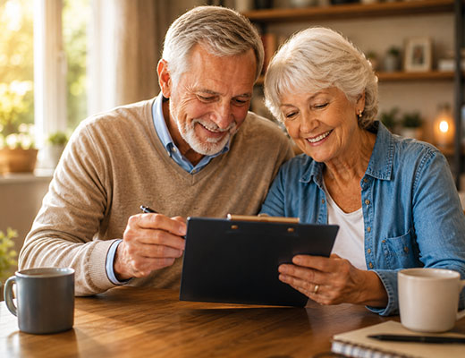 Bay Area senior couple reviewing their life plan checklist at home
